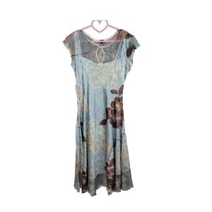 Komarov Womens Large V Neck Cap Sleeve Floral Charmeuse Crinkle Midi Dress Blue